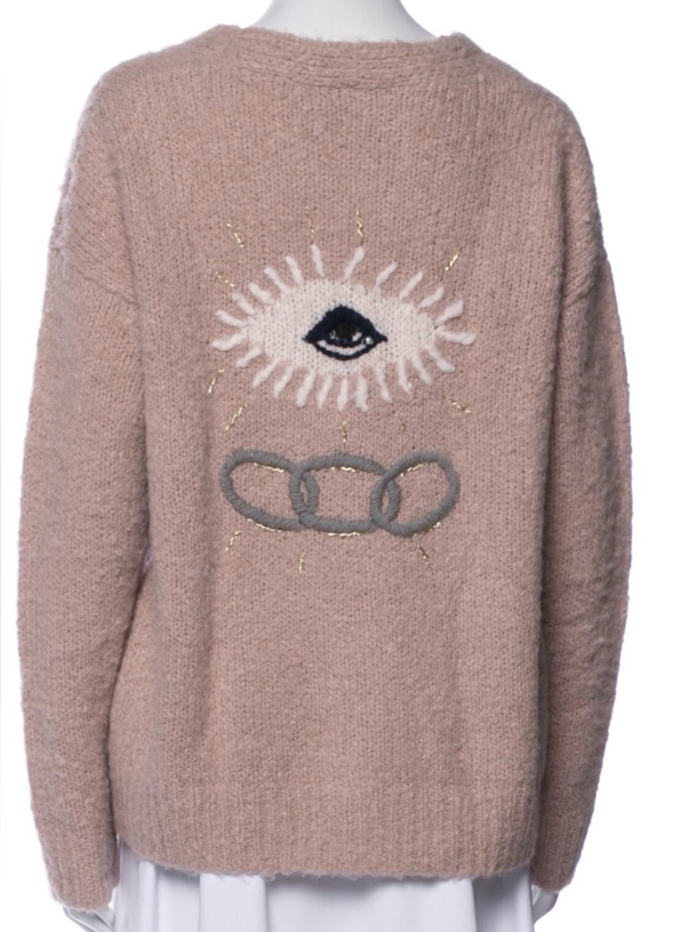 Raquel Allegra Alpaca Button Down Sweater Embroidered Eye